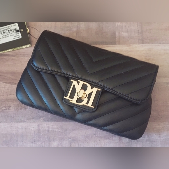 1 DAY SALE! NWT Badgley Mischka Small Black Quilted Vegan Crossbody Bag/Clutch - Picture 3 of 16